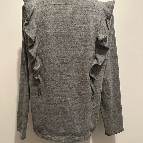 J Crew Mercantile  gray ruffled long sleeve shirt crew neck EUC SZL - Picture 4 of 6